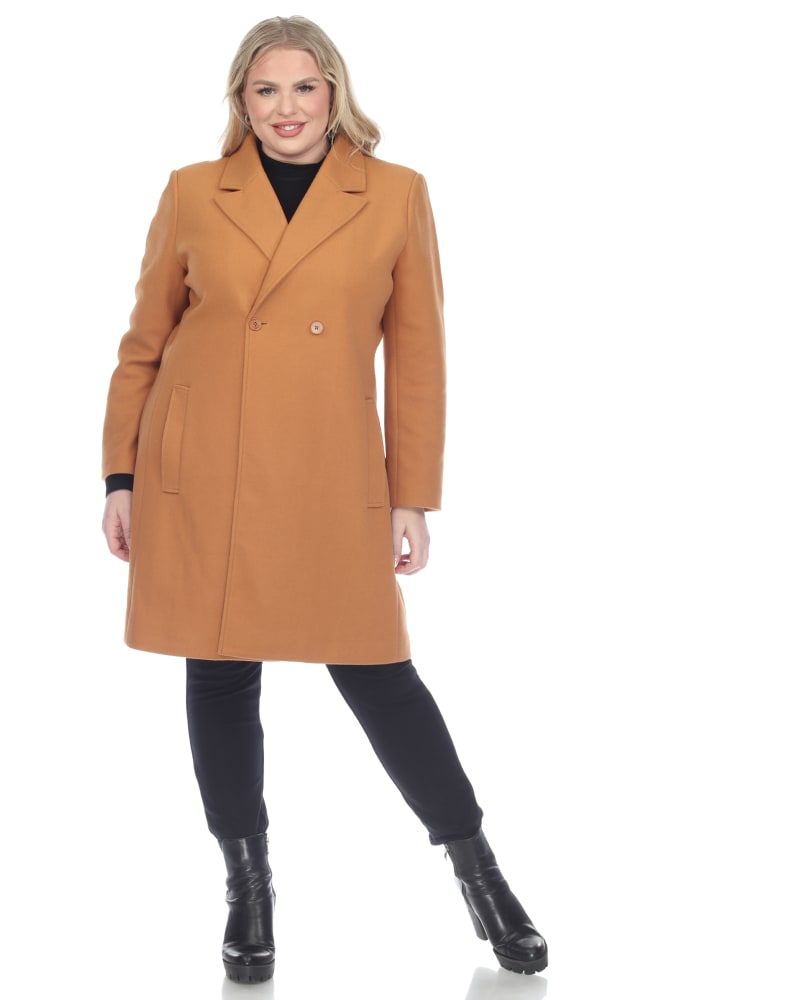 Front of a model wearing a size L Women's Classic Walker Coat in Sandy Brown by White Mark. | dia_product_style_image_id:306413